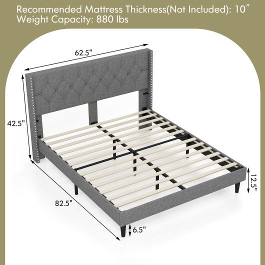 Full/Queen Size Upholstered Platform Bed with Button Tufted Headboard-Queen Size W2B