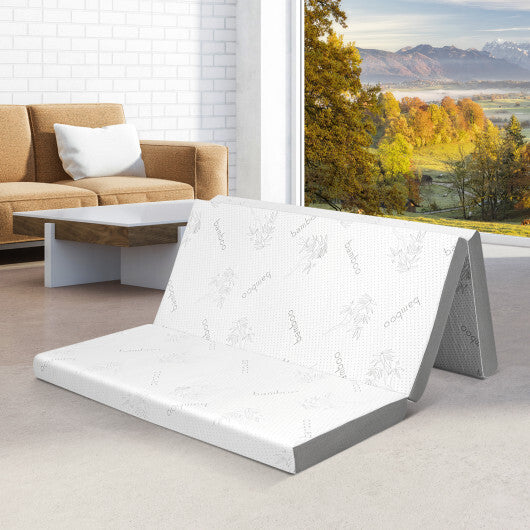 4 Inch Tri-fold Cooling Gel Memory Foam Mattress-Full Size - Color: White - Size: Full Size W2B