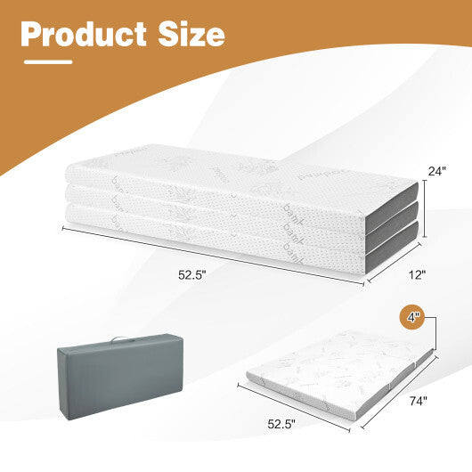 4 Inch Tri-fold Cooling Gel Memory Foam Mattress-Full Size - Color: White - Size: Full Size W2B