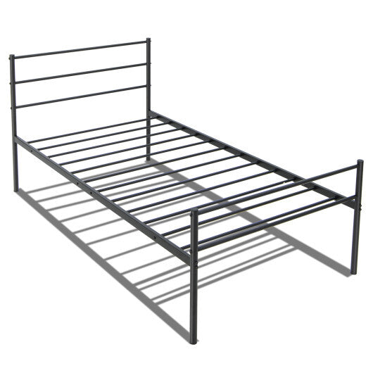 Twin Size Metal Bed Frame Platform with Headboard-Silver