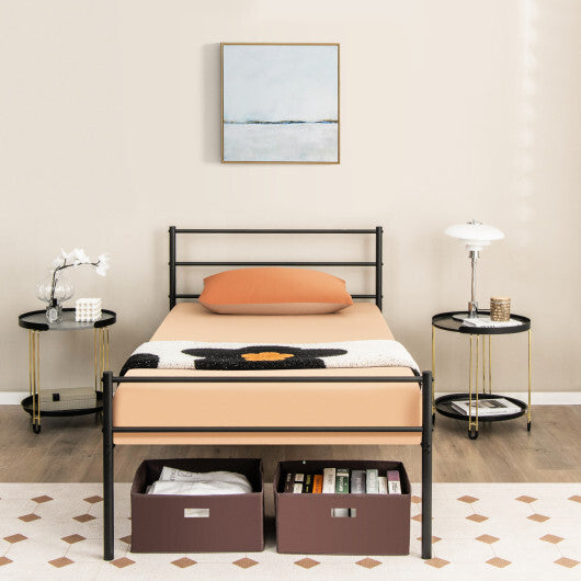 Twin Size Metal Bed Frame Platform with Headboard-Black