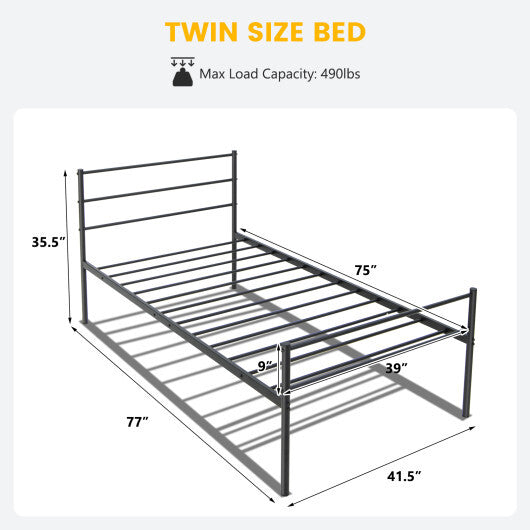 Twin Size Metal Bed Frame Platform with Headboard-Black