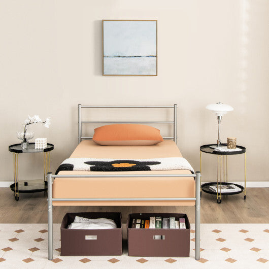 Twin Size Metal Bed Frame Platform with Headboard-Black