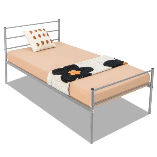 Twin Size Metal Bed Frame Platform with Headboard-Black