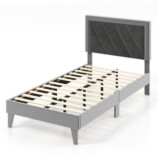 Twin/Full/Queen Platform Bed with High Headboard and Wooden Slats-Full Size W2B