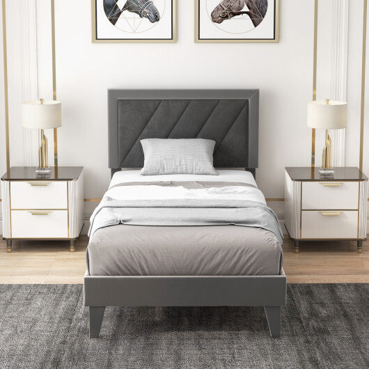 Twin/Full/Queen Platform Bed with High Headboard and Wooden Slats-Full Size W2B