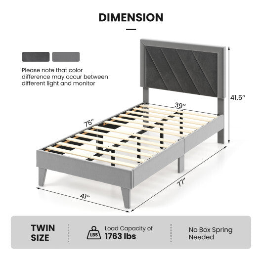 Twin/Full/Queen Platform Bed with High Headboard and Wooden Slats-Full Size W2B