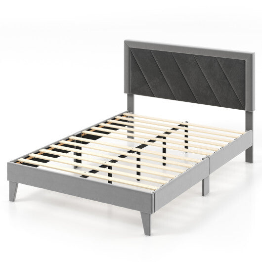 Twin/Full/Queen Platform Bed with High Headboard and Wooden Slats-Full Size W2B