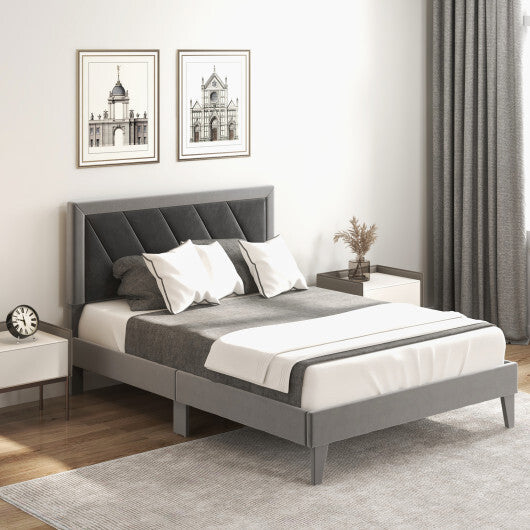 Twin/Full/Queen Platform Bed with High Headboard and Wooden Slats-Full Size W2B