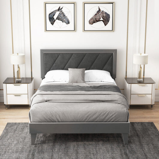 Twin/Full/Queen Platform Bed with High Headboard and Wooden Slats-Full Size W2B