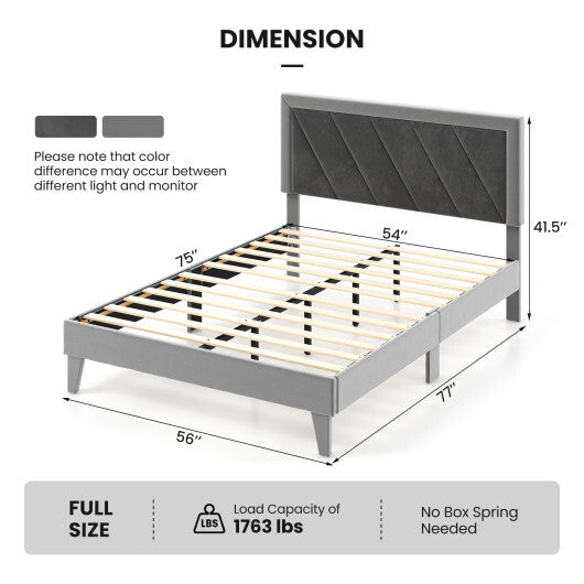 Twin/Full/Queen Platform Bed with High Headboard and Wooden Slats-Full Size W2B