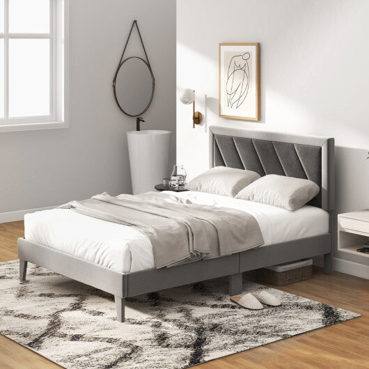 Twin/Full/Queen Platform Bed with High Headboard and Wooden Slats-Full Size W2B