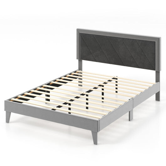 Twin/Full/Queen Platform Bed with High Headboard and Wooden Slats-Full Size W2B