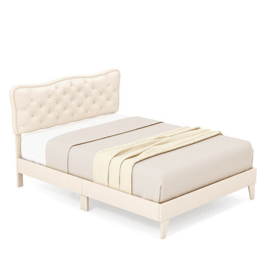 Full/Queen Size Bed Frame with Nail Headboard and Wooden Slats-Queen Size