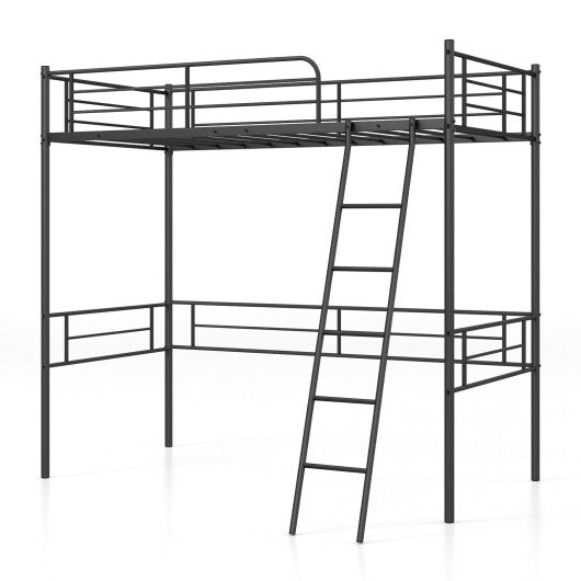 Metal Loft Twin Bed Frame Single High Loft Bed-Black W2B