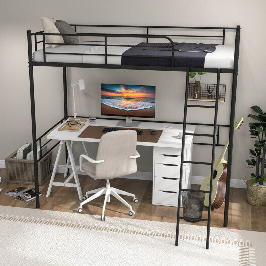 Metal Loft Twin Bed Frame Single High Loft Bed-Black W2B