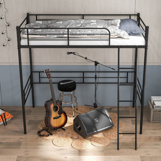 Metal Loft Twin Bed Frame Single High Loft Bed-Black W2B