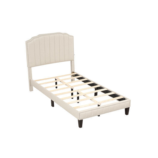 Heavy Duty Upholstered Bed Frame with Rivet Headboard-Full Size