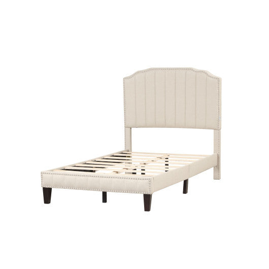 Heavy Duty Upholstered Bed Frame with Rivet Headboard-Full Size