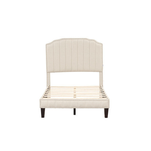 Heavy Duty Upholstered Bed Frame with Rivet Headboard-Full Size