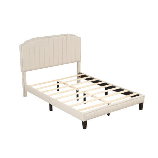 Heavy Duty Upholstered Bed Frame with Rivet Headboard-Full Size