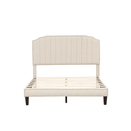 Heavy Duty Upholstered Bed Frame with Rivet Headboard-Full Size