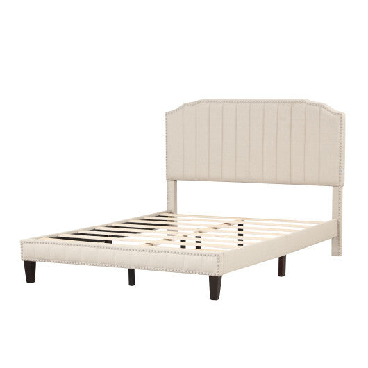 Heavy Duty Upholstered Bed Frame with Rivet Headboard-Full Size