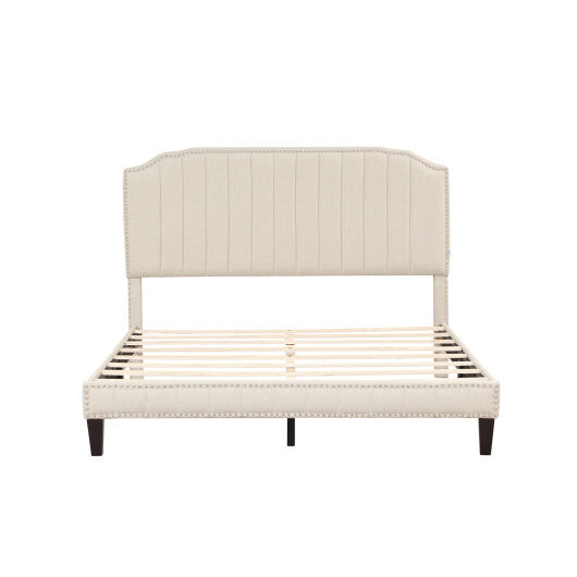 Heavy Duty Upholstered Bed Frame with Rivet Headboard-Full Size