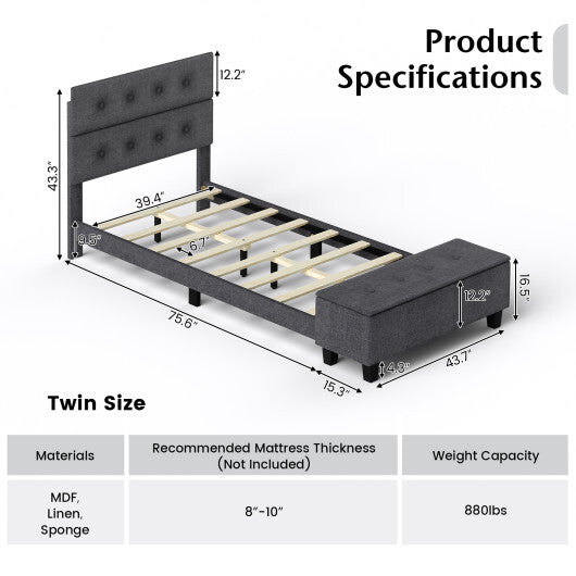 Twin/Full/Queen Upholstered Bed Frame with Ottoman Storage-Full Size