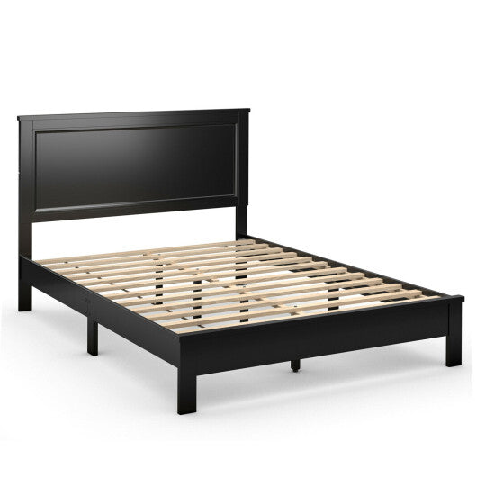 Queen Size Bed Frame Platform Slat High Headboard Bedroom with Rubber Wood Leg-Black W2B