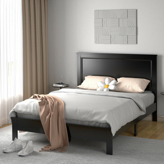 Queen Size Bed Frame Platform Slat High Headboard Bedroom with Rubber Wood Leg-Black W2B