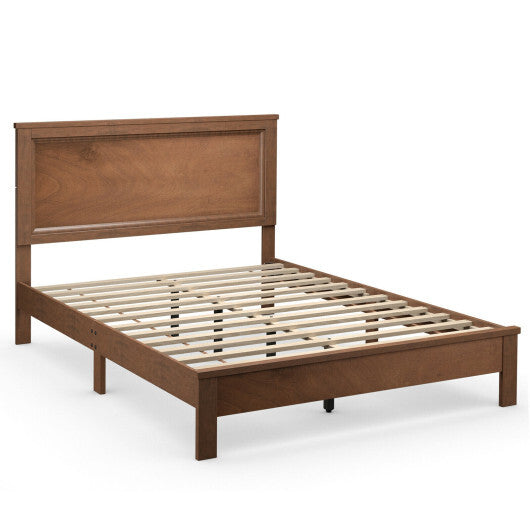 Queen Size Bed Frame Platform Slat High Headboard Bedroom with Rubber Wood Leg-Black W2B