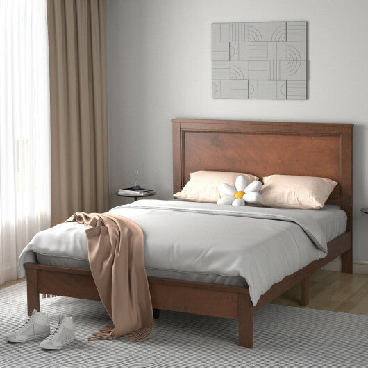 Queen Size Bed Frame Platform Slat High Headboard Bedroom with Rubber Wood Leg-Black W2B