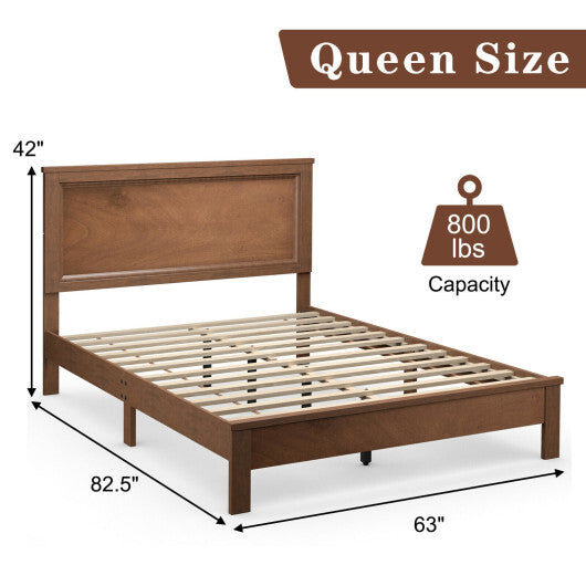 Queen Size Bed Frame Platform Slat High Headboard Bedroom with Rubber Wood Leg-Black W2B
