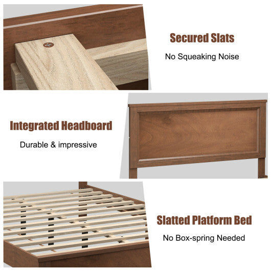 Queen Size Bed Frame Platform Slat High Headboard Bedroom with Rubber Wood Leg-Black W2B