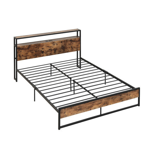 Full/Queen Bed Frame with 2-Tier Storage Headboard and Charging Station-Full Size W2B