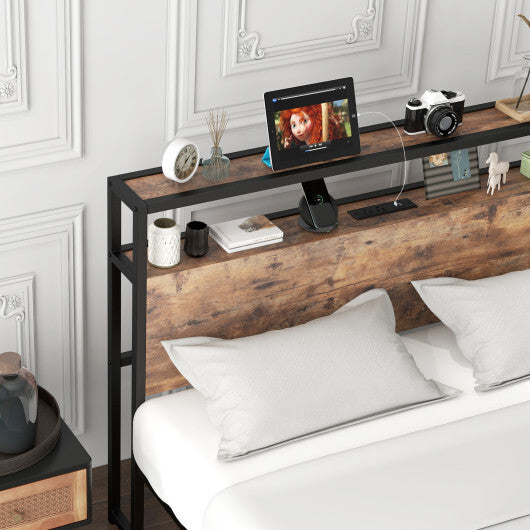 Full/Queen Bed Frame with 2-Tier Storage Headboard and Charging Station-Full Size W2B