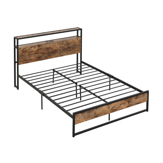 Full/Queen Bed Frame with 2-Tier Storage Headboard and Charging Station-Full Size W2B