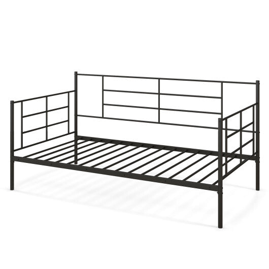 Twin Size Metal Daybed Sofa Bed Frame with Armrests and Backrest