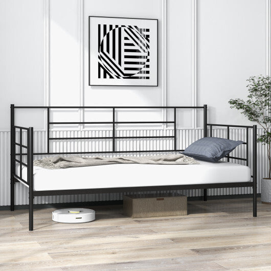 Twin Size Metal Daybed Sofa Bed Frame with Armrests and Backrest