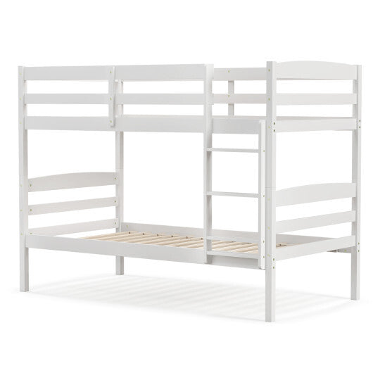 Solid Wood Twin Over Twin Bunk Bed Frame with High Guardrails and Integrated Ladder-Espresso