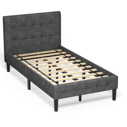 Platform Bed with Button Tufted Headboard-Beige W2B
