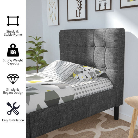 Platform Bed with Button Tufted Headboard-Beige W2B