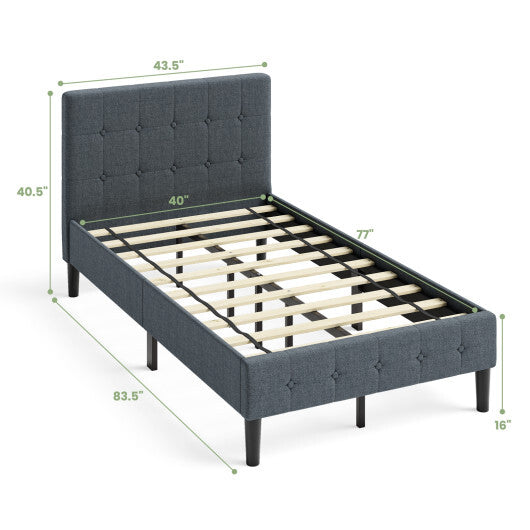Platform Bed with Button Tufted Headboard-Beige W2B
