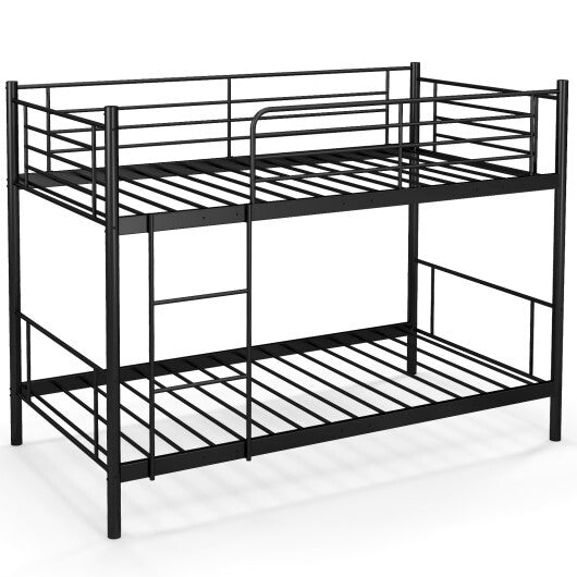 Metal Bunk Bed with Ladder and Full-length Guardrails-Black W2B