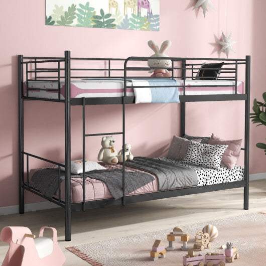 Metal Bunk Bed with Ladder and Full-length Guardrails-Black W2B