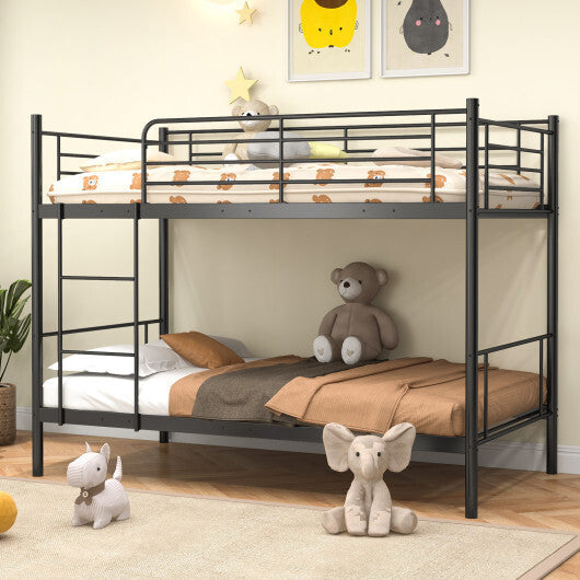 Metal Bunk Bed with Ladder and Full-length Guardrails-Black W2B