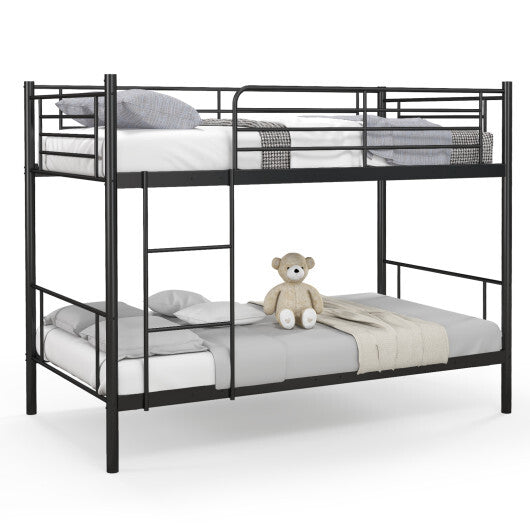 Metal Bunk Bed with Ladder and Full-length Guardrails-Black W2B