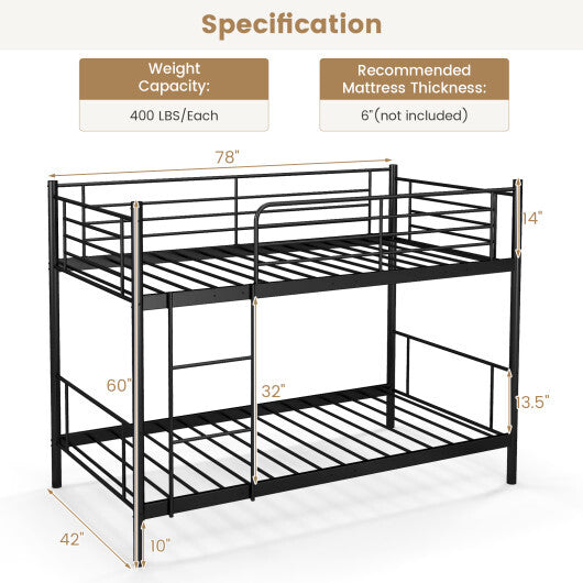 Metal Bunk Bed with Ladder and Full-length Guardrails-Black W2B