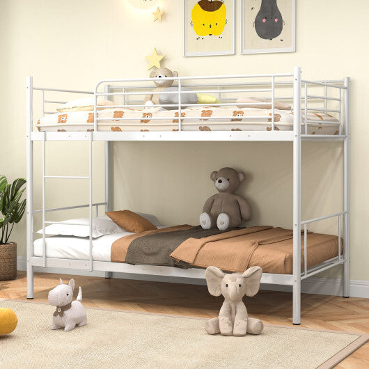 Metal Bunk Bed with Ladder and Full-length Guardrails-Black W2B
